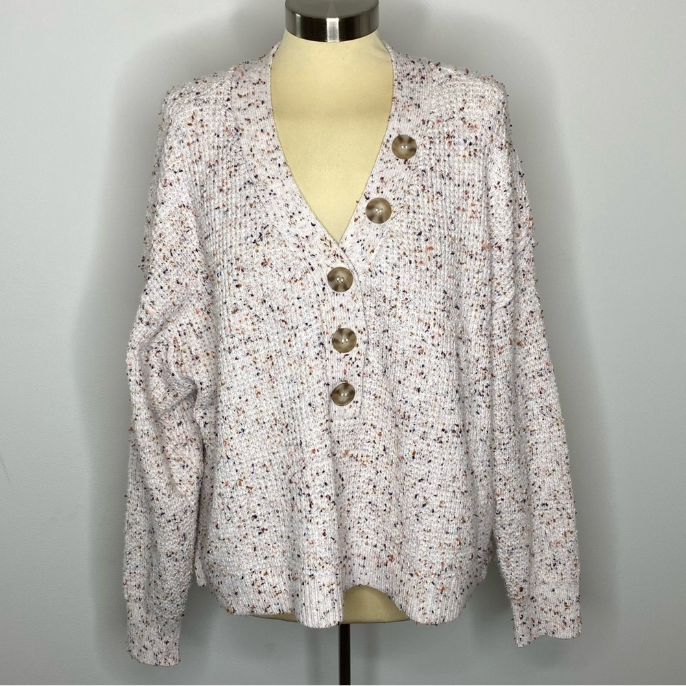 a.n.a. Cream Speckled Knit Button Collar Sweater